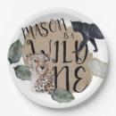 Search for safari plates First birthday party