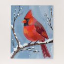 Search for red cardinal bird puzzles Winter