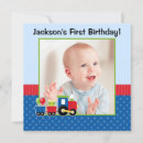 Search for boys train 1st birthday invitations Blue
