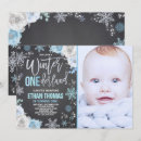 Search for blue and silver birthday invitations Winter onederland