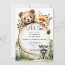 Search for woodland animals 1st birthday invitations Rustic wood