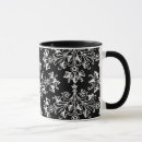 Search for black and white damask mugs Vintage