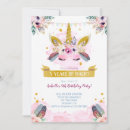 Search for unicorn face birthday invitations Pink and gold