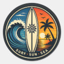 Search for retro surfboard stickers Palm trees