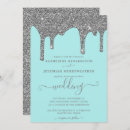 Search for teal and silver wedding invitations Glitter