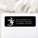 Search for flying witch return address labels Halloween