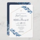 Search for botanical first communion invitations Navy blue