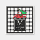 Search for red truck napkins Buffalo plaid