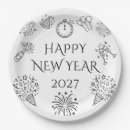 Search for happy new year paper plates Black and white