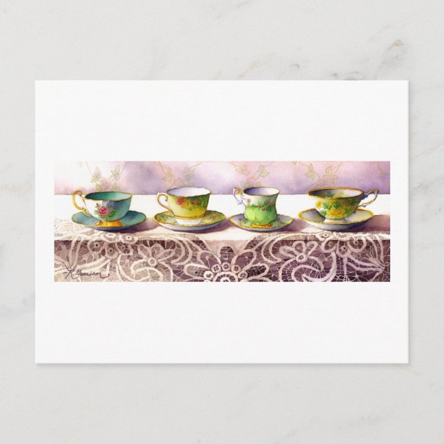 0001 Row of Teacups Postcard (Front)