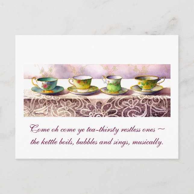 0001 Row of Teacups Rabindranath Tagore Postcard (Front)