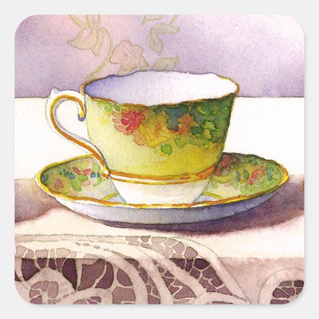 0001 Teacup on Lace Stickers (Front)
