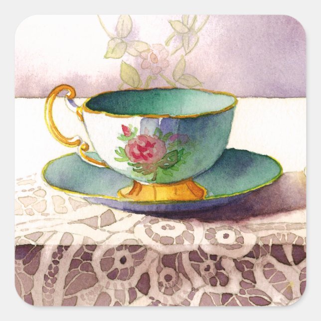 0001 Teacup on Lace Stickers (Front)