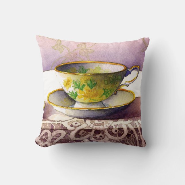 0001 Teacup on Lace Trow Pillow (Front)