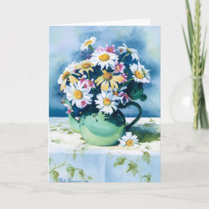 0006 Daisies in Green Teapot Birthday Card
