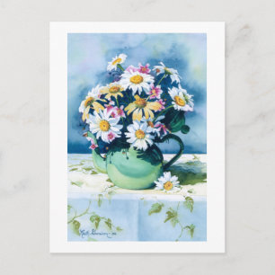 0006 Daisies in Green Teapot Postcard