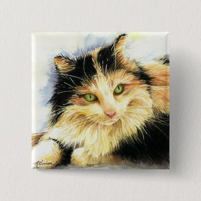 0010 Calico Cat 15 Cm Square Badge (Front)