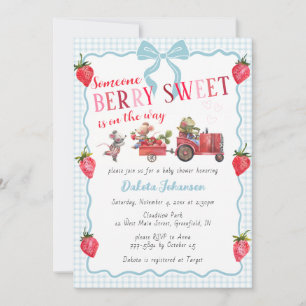 001 Sky Blue Gingham Berry Sweet Farm Baby Shower Invitation