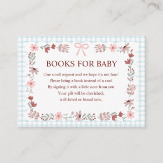 001 Sky Blue Wildflower Bow Frame Gingham Books Enclosure Card