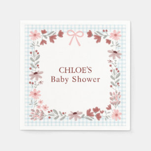 001 Sky Blue Wildflower Bow Frame Gingham Shower Napkin