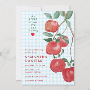 002 Cerulean Apple of Our Eye Gingham Baby Shower Invitation