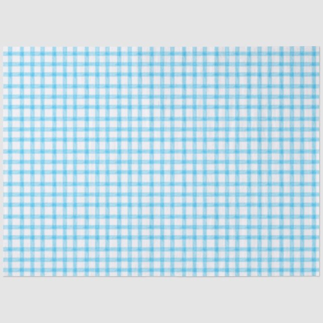 002 Cerulean Blue Gingham Tissue Paper (Front)