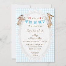 002 Cerulean Blue Sweet Bunny Gingham Baby Shower