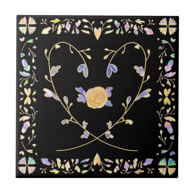 002 heart rose pattern ceramic tile (Front)