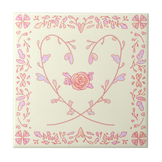 002 heart rose pattern ceramic tile (Front)