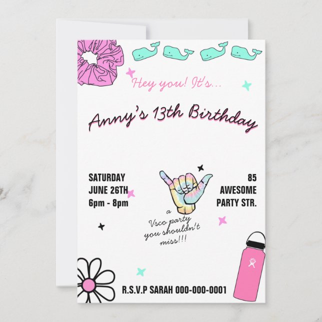 002 Teenager girl's party vsco trend themed Announcement (Front)