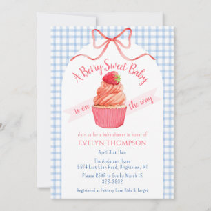 003 Cobalt Blue Berry Sweet Strawberry Baby Shower Invitation