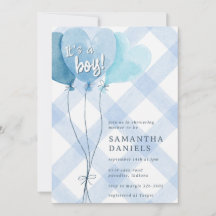 003 Cobalt Blue Heart Balloon Gingham Baby Shower