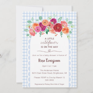 003 Cobalt Blue Watercolor Wildflower Baby Shower Invitation