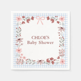 003 Cobalt Blue Wildflower Bow Gingham Shower Napkin