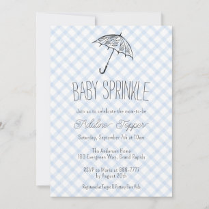 003 Cobalt Modern Umbrella Baby Sprinkle Gingham Invitation