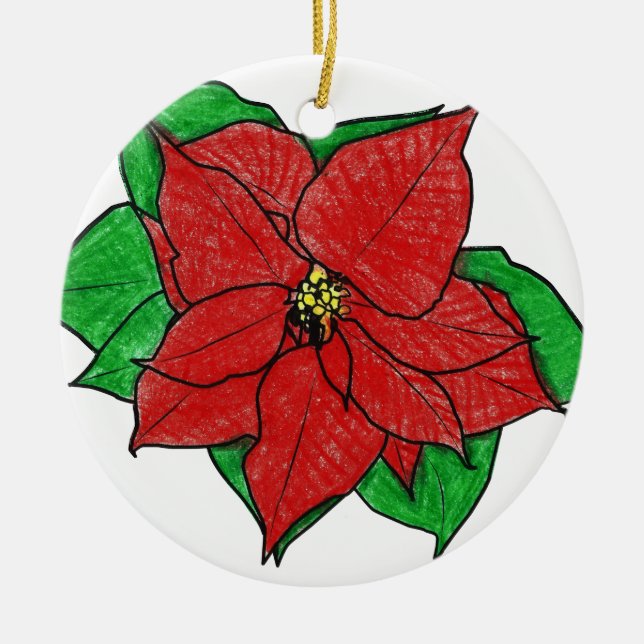 0043 Poinsettia No 1.png Ceramic Tree Decoration (Front)