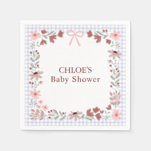 004 Indigo Blue Wildflower Bow Gingham Shower Napkin