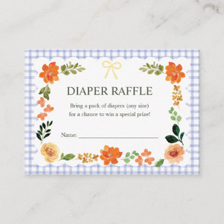 004 Indigo Gingham Baby Shower Diaper Raffle Enclosure Card