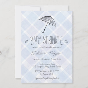 004 Indigo Plaid Umbrella Baby Sprinkle Shower Invitation