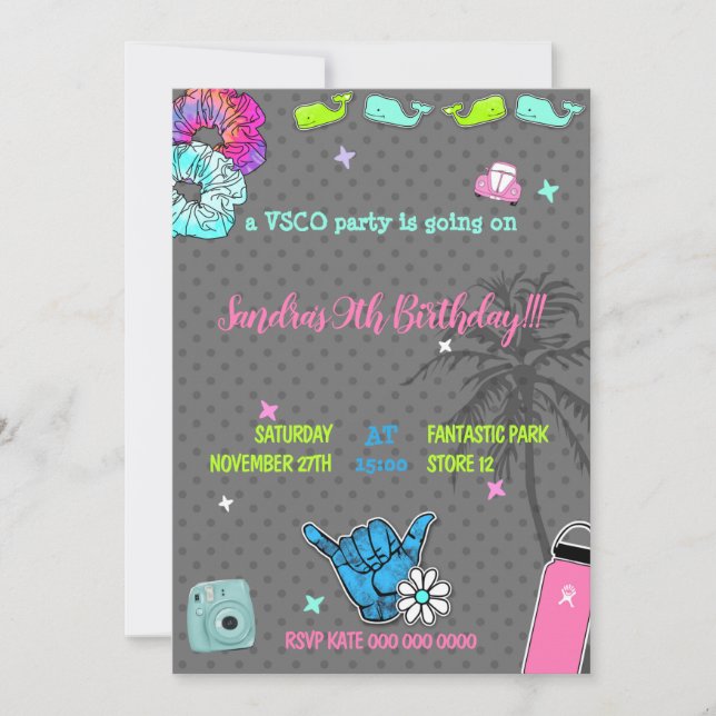 004 Teenager girl's party vsco trend themed Invitation (Front)