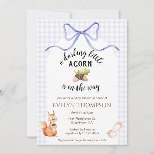 005 Iris Cute Squirrel Acorn Gingham Baby Shower Invitation