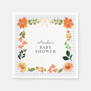 005 Iris Lavender Floral Gingham Baby Shower Napkin