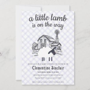 005 Iris Purple A Little Lamb Gingham Baby Shower Invitation