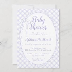 005 Iris Purple Heirloom Lace Gingham Baby Shower Invitation