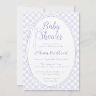 005 Iris Purple Heirloom Lace Gingham Baby Shower Invitation
