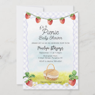 005 Iris Purple Strawberry Picnic Baby Shower Invitation