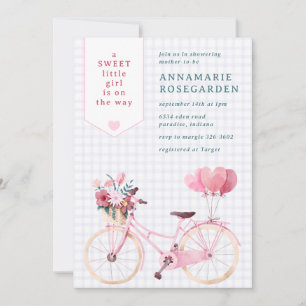 005 Iris Purple Sweet Floral Girl Bike Baby Shower Invitation