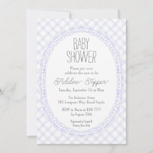 005 Iris Vintage Lace Frame Gingham Baby Shower Invitation