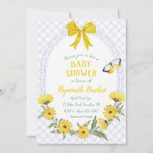 005 Iris Yellow Daisy Bow Gingham Baby Shower