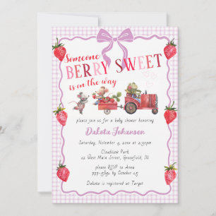 006 Wine Gingham Berry Sweet Farm Baby Shower Invitation
